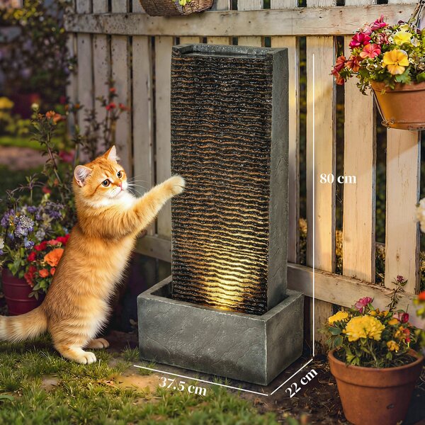 Outsunny Fontana a 2 livelli da giardino con illuminazione LED, pompa, effetto granito 37,5 x 22 x 80 cm | Aosom Italy