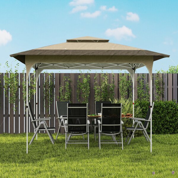 Outsunny Tenda Pieghevole 3,5x3,5 m Pop-up con Altezza Regolabile 3 Livelli Doppio Tetto Chiusura Centrale e Borsa UPF50+ Cachi | Aosom Italy
