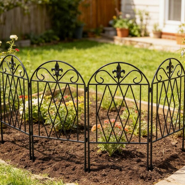 Outsunny Set di 4 Recinzioni Metalliche da Giardino 125x56 cm con Design Arcuato Resistenti Facili da Installare per Patio Prato Nero | Aosom Italy