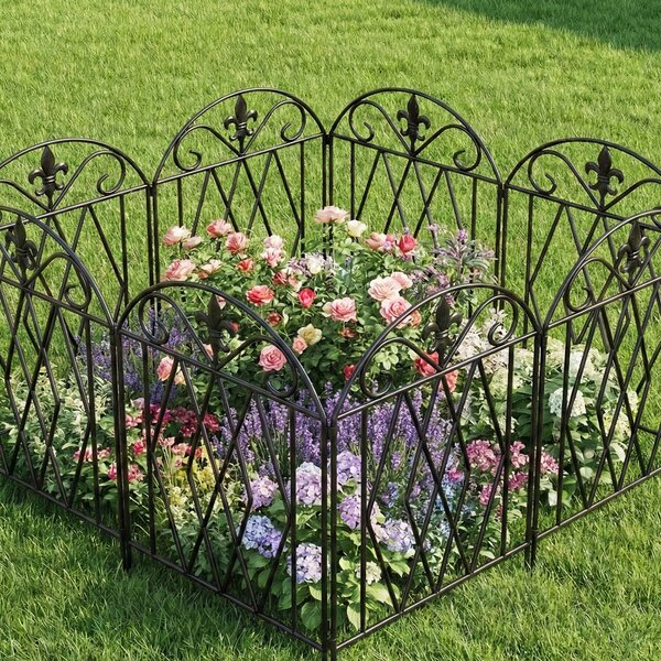 Outsunny Set di 4 Recinzioni Metalliche da Giardino 125x56 cm con Design Arcuato Resistenti Facili da Installare per Patio Prato Nero | Aosom Italy