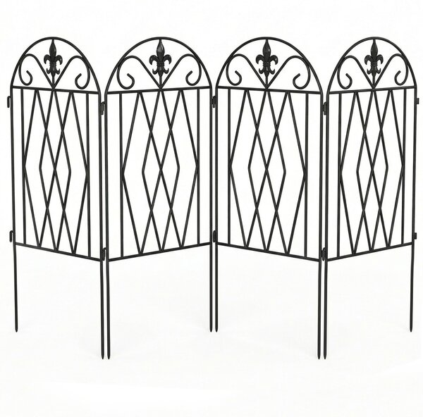 Outsunny Set di 4 Recinzioni Metalliche da Giardino 125x56 cm con Design Arcuato Resistenti Facili da Installare per Patio Prato Nero | Aosom Italy