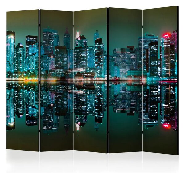 Paravento design Riflessi dorati - NYC II - panorama notturno di New York