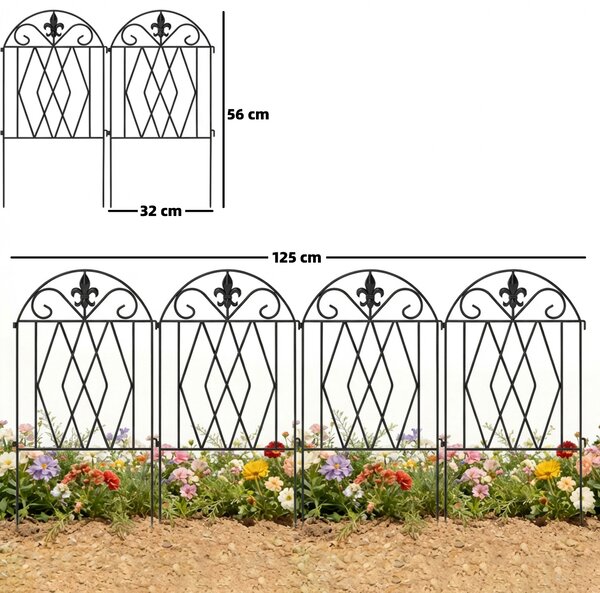 Outsunny Set di 4 Recinzioni Metalliche da Giardino 125x56 cm con Design Arcuato Resistenti Facili da Installare per Patio Prato Nero | Aosom Italy