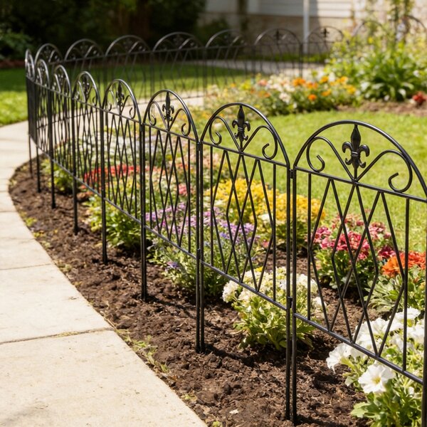 Outsunny Set di 4 Recinzioni Metalliche da Giardino 125x56 cm con Design Arcuato Resistenti Facili da Installare per Patio Prato Nero | Aosom Italy