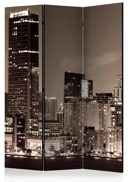 Paravento design Miami in sepia - grattacieli sotto il cielo notturno