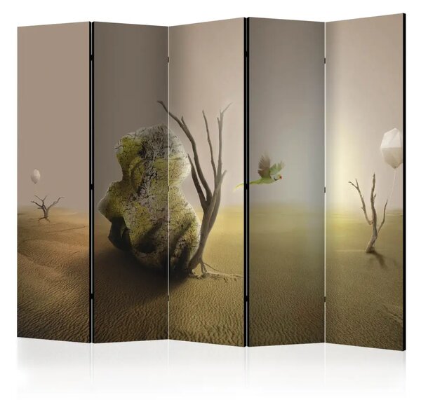 Paravento design Maschera abbandonata II - astrazione tra le dune del deserto