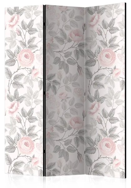 Paravento Rose acquerellate - fiori rosa e foglie su sfondo chiaro