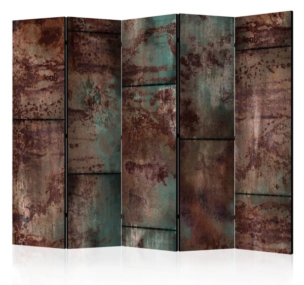 Paravento design Lamiera scura II - metallo retrò bronzo/turchese