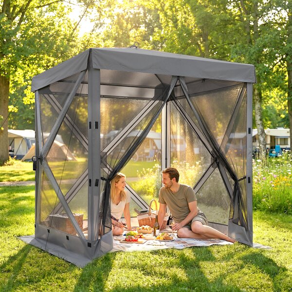 Outsunny Gazebo 1,85x1,85m Impermeabile Resistente Invernale Pop-up Pieghevole con 4 Pannelli Laterali in Mesh, UV 30+ | Aosom Italy