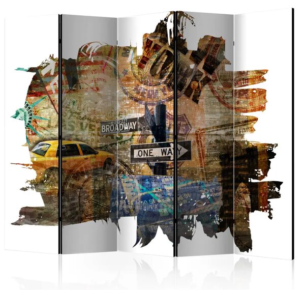 Paravento separè Collage di New York II - collage di segnaletica e auto