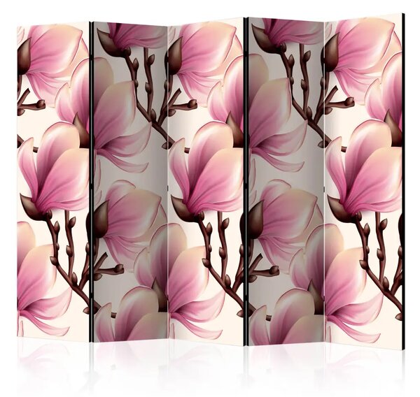 Paravento design Magnolie in fiore II - fiori rosa su sfondo chiaro