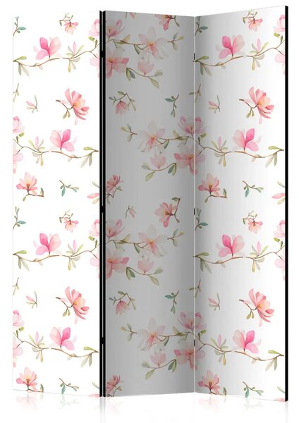Paravento separè Magnolie fresche - delicati fiori rosa su sfondo bianco