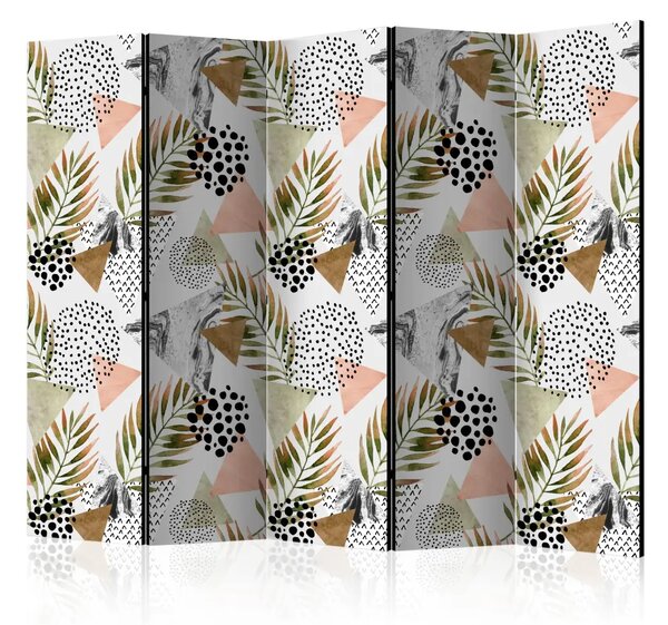Paravento design Geometria tropicale II - composizione colorata con palme