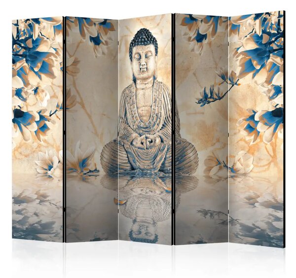 Paravento separè Buddha della prosperità II - statua e magnolie in stile Zen