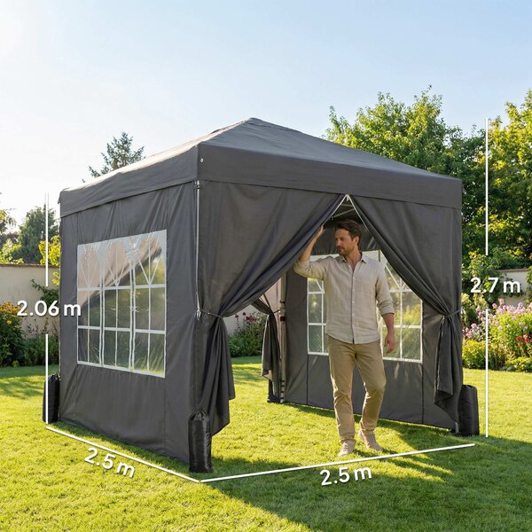 Outsunny Gazebo da giardino 2,5 x 2,5 m pop-up gazebo pieghevole regolabile in altezza protezione UPF50+ montaggio facile grigio scuro | Aosom Italy