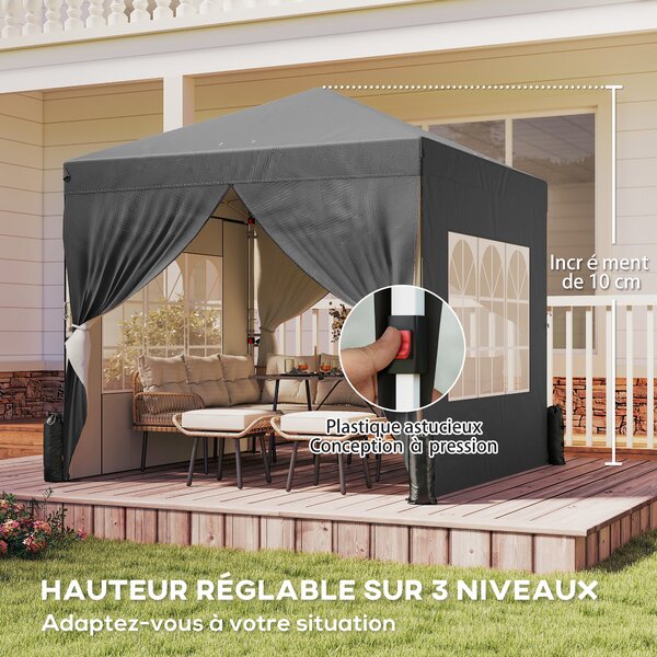 Outsunny Gazebo da giardino 2,5 x 2,5 m pop-up gazebo pieghevole regolabile in altezza protezione UPF50+ montaggio facile grigio scuro | Aosom Italy