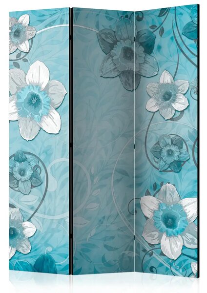 Paravento Profumo di primavera - astrazione blu con motivo floreale