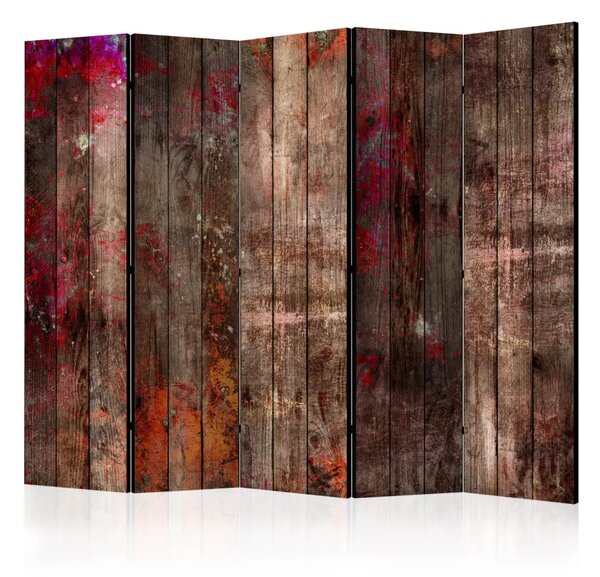 Paravento separè Legno tinto II - macchie colorate su sfondo di assi