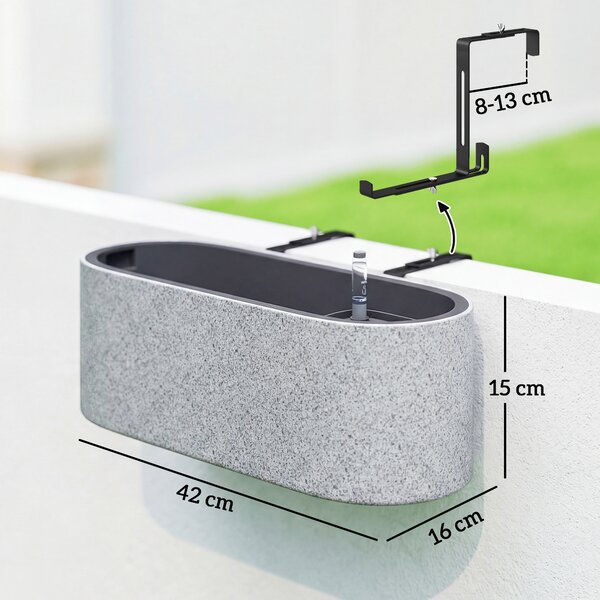 Outsunny Set da 2 Vasi Appendibili con Sistema di Drenaggio Foro e Ganci 42 x 16 x 15 cm Grigio Chiaro | Aosom Italy