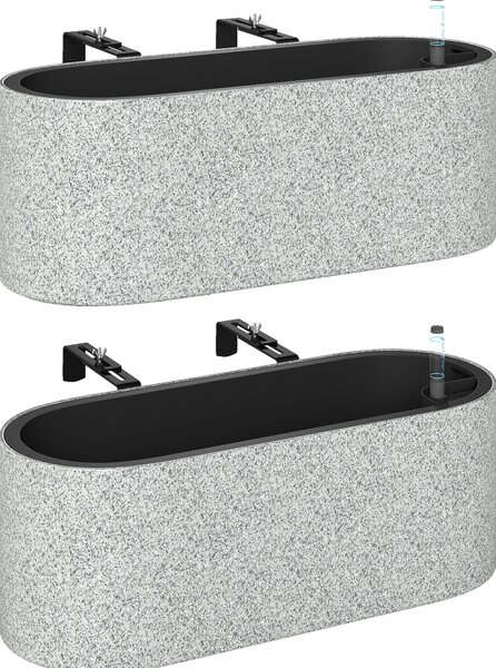 Outsunny Set da 2 Vasi Appendibili con Sistema di Drenaggio Foro e Ganci 42 x 16 x 15 cm Grigio Chiaro | Aosom Italy