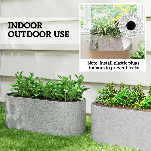 Outsunny Set da 2 Vasi Appendibili con Sistema di Drenaggio Foro e Ganci 42 x 16 x 15 cm Grigio Chiaro | Aosom Italy