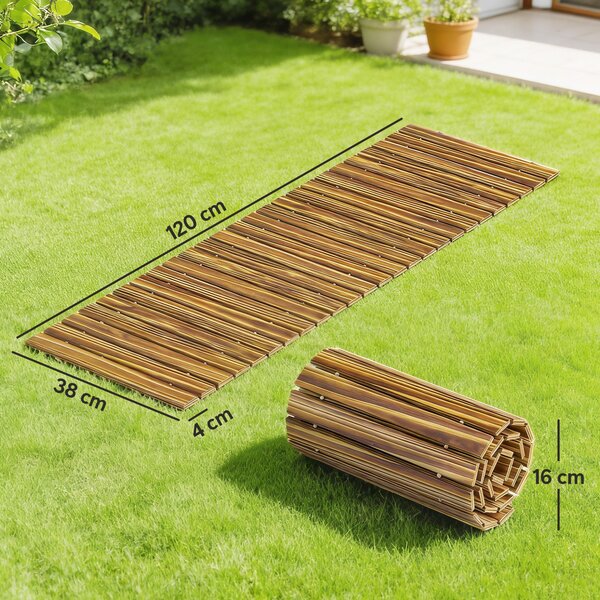Outsunny Passerella da Giardino in Legno 120x38 cm Passerella Dritta Arrotolabile per Esterni Resistente alle Intemperie Carbonizzato | Aosom Italy
