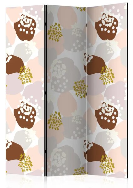 Paravento design Macchie - astrazione in marrone e beige con accenti dorati