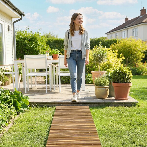 Outsunny Passerella da Giardino in Legno 120x38 cm Passerella Dritta Arrotolabile per Esterni Resistente alle Intemperie Carbonizzato | Aosom Italy