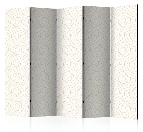 Paravento Rotelle II - disegno geometrico in marrone su sfondo beige