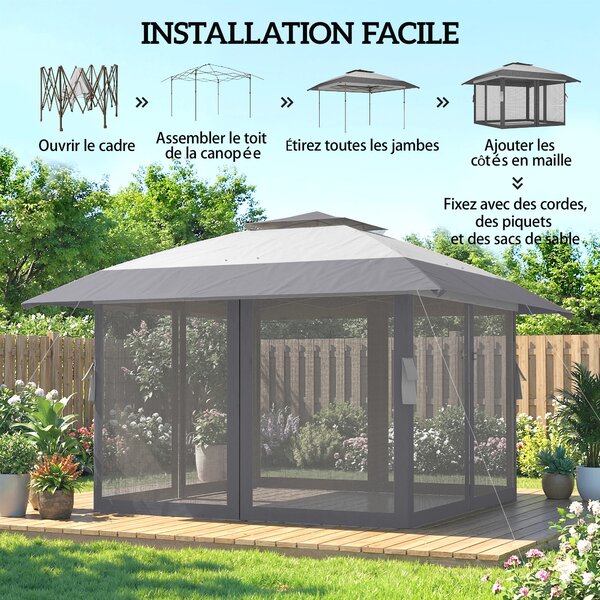 Outsunny Gazebo da giardino 4 x 4 m pop up gazebo pieghevole altezza regolabile protezione UV30+ montaggio facile grigio | Aosom Italy