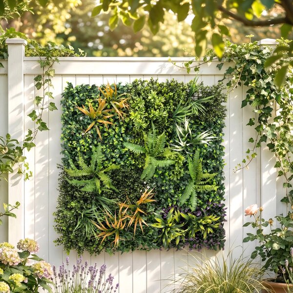 Outsunny Pannelli per parete verde, 100 x 100 cm decorazione parete vegetale artificiale con fascette di collegamento, sfondo verde, verde | Aosom Italy