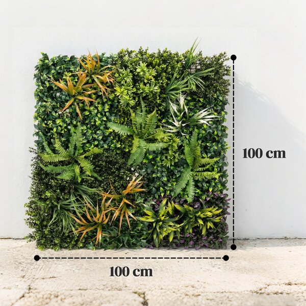 Outsunny Pannelli per parete verde, 100 x 100 cm decorazione parete vegetale artificiale con fascette di collegamento, sfondo verde, verde | Aosom Italy