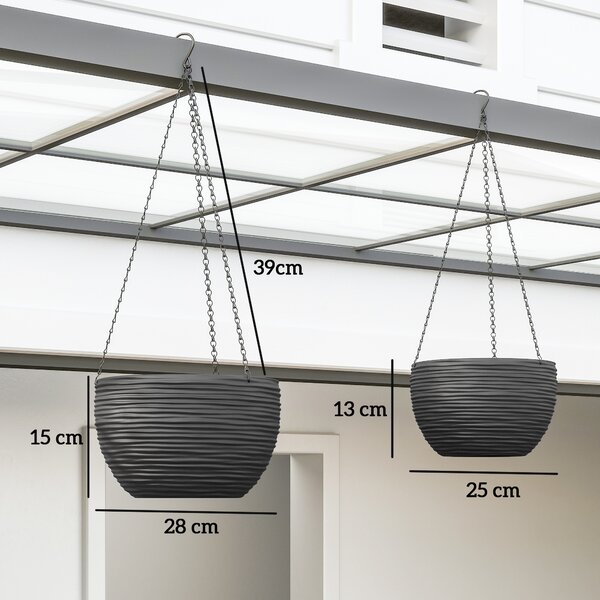 Outsunny Contenitori per piante da esterno e interno, autoirriganti, vasi sospesi con catene metalliche, 4 pezzi, nero | Aosom Italy