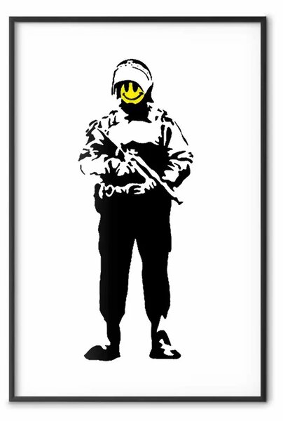 Poster: Poliziotto sorridente - figura in bianco e nero con arma