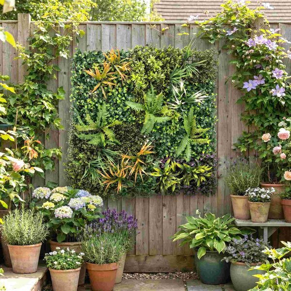 Outsunny Pannelli per parete verde, 100 x 100 cm decorazione parete vegetale artificiale con fascette di collegamento, sfondo verde, verde | Aosom Italy