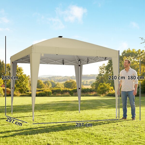 Outsunny Gazebo da giardino 3 x 3 m con illuminazione pop-up tenda pieghevole regolabile in altezza telecomando sacca da trasporto crema | Aosom Italy