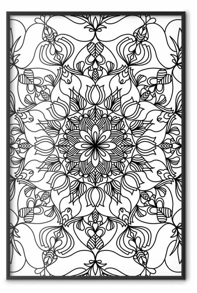 Poster: Zen in nero - mandala nera su sfondo bianco stile orientale