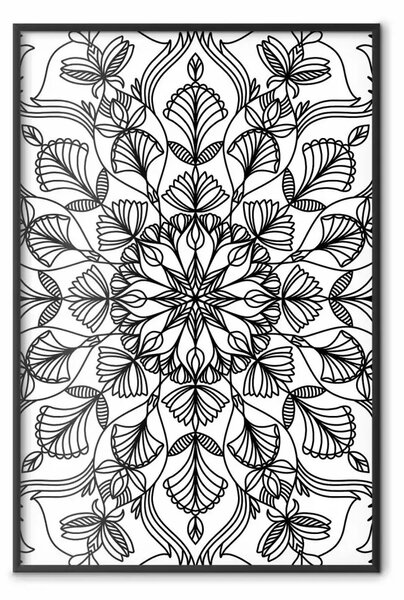 Poster: Oriente nero - mandala nera su sfondo bianco in stile orientale zen