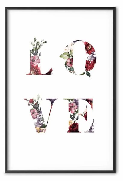 Poster: Amore nei fiori - testo con fiori colorati in scritta inglese