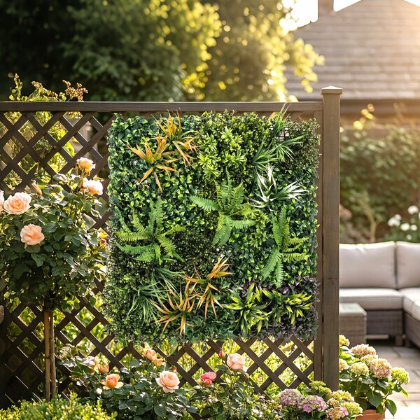 Outsunny Pannelli per parete verde, 100 x 100 cm decorazione parete vegetale artificiale con fascette di collegamento, sfondo verde, verde | Aosom Italy