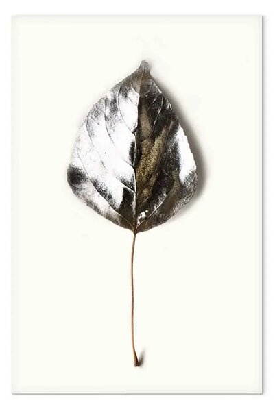 Quadro moderno Foglia stile di glamour - tema vegetale argento su uno sfondo beige