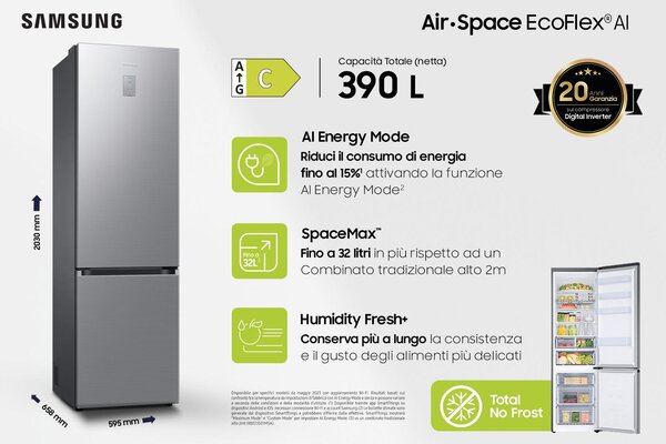 Samsung Frigorifero Combinato No Frost Classe C Capacit 390 Litri colore Acciaio - RB38C676CS9/EF