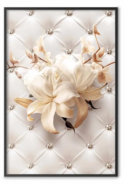 Poster: Gigli di diamante - fiore di giglio su sfondo bianco con cristalli