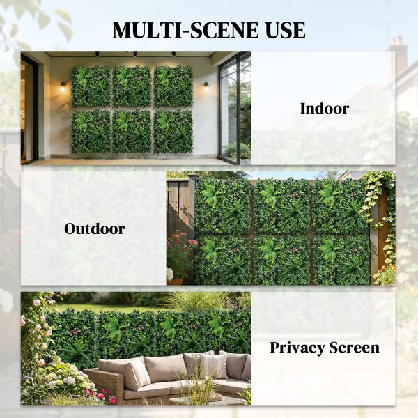 Outsunny Set di 6 Siepi Artificiali Schermanti per Giardino 50x50 cm Stile Milano Montaggio Facile Anti-UV per Terrazza Balcone Verde | Aosom Italy