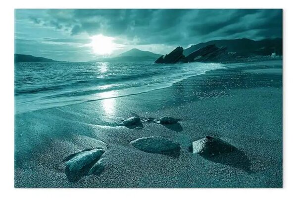 Quadro moderno Tramonto in turchese - Paesaggio marino con una spiaggia sabbiosa