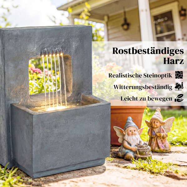 Outsunny Fontana 2 livelli Fontana da giardino con illuminazione LED Vaso per piante Pompa Effetto pietra, Regolabile 45 x 31,5 x 58,5 cm | Aosom Italy