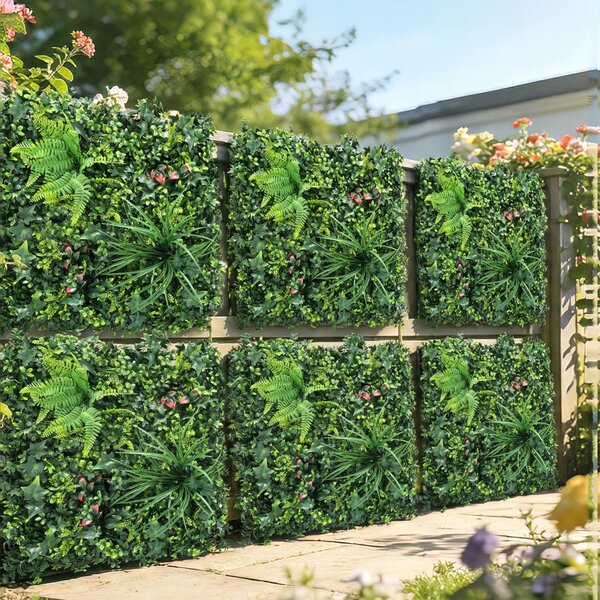 Outsunny Set di 6 Siepi Artificiali Schermanti per Giardino 50x50 cm Stile Milano Montaggio Facile Anti-UV per Terrazza Balcone Verde | Aosom Italy