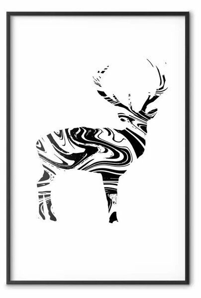 Poster: Cervo in bianco e nero - onde nere formano cervo