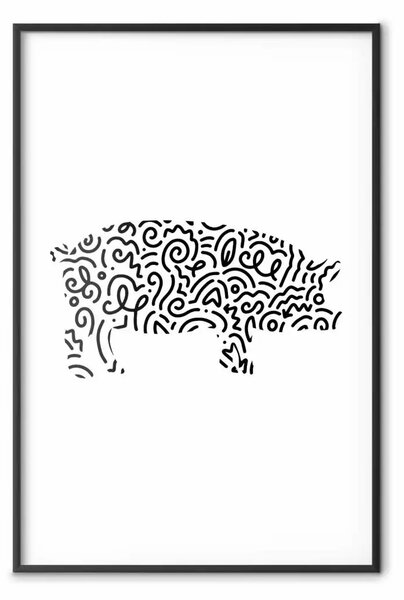 Poster: Maialino in bianco e nero - motivi astratti formano maialino