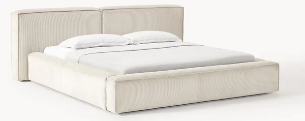 Letto imbottito in velluto a coste con contenitore Lennon